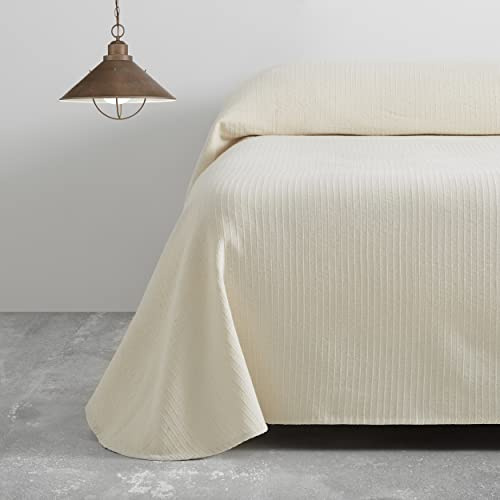 Colcha/Cubrecama de algodón reciclado Bali color Crema para cama de 150 cm.