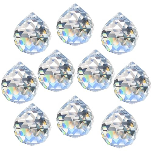 Lot de 10 Cristaux à Suspendre - Attrape-Soleil - Cristal Prisme de 30 mm - Cristaux Arc-en-Ciel pour Lustre, Pendentif, fenêtre, Jardin, décoration de Mariage