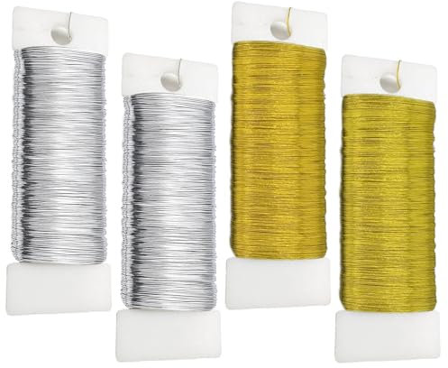 Basteldraht Dünn Schmuckdraht 4 STK 0,35mm x 50m Silberdraht Golddraht Draht zum Basteln Metalldraht Blumendraht für Schmuckherstellung