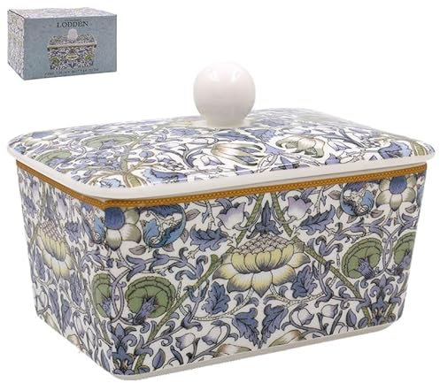 The Leonardo Collection Lodden Beurrier par William Morris | Beurrier décoratif en porcelaine avec couvercle | Arts et artisanat motif floral | Cadeau élégant | Accessoire de cuisine britannique