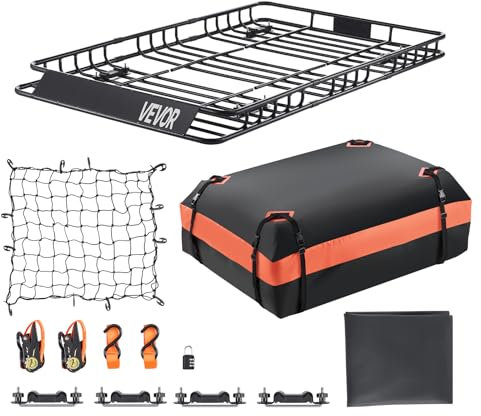 VEVOR Porte-bagage pour voiture 1625 x 990 x 105 mm, panier de toit universel en acier allié avec sac de chargement de 1120 x 870 x 260 mm, filet et sangles à cliquet, charge 113,4 kg, pour SUV Camion