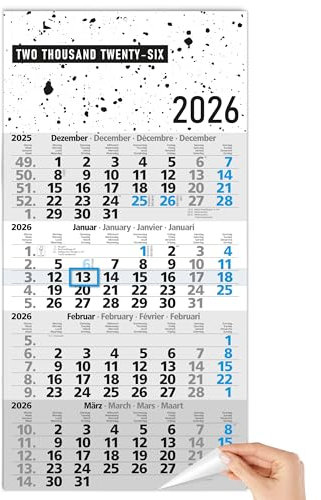 TOBJA 4 Monatskalender 2026 Wandkalender – 4-Monatsübersicht mit Schieber – 30x59 cm – FSC zertifiziert – Monatskalender 2026 groß fürs Büro – Design-Wandkalender für Profis
