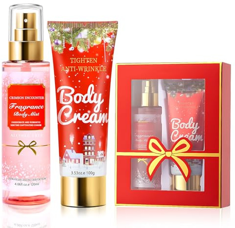 WEILAOK Coffret Cadeau Noel Femme, Coffret Femme Noels, coffret de noel con Brume Parfumée femmes et Creme Hydratante Corps, Fresh and Light, Parfum Longue Durée, 2 Pièces
