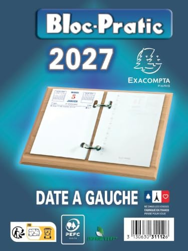 Bloc-pratic Éphéméride 2027, 120 x 82 mm, Date à Gauche