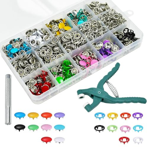 Zithgen 200 Sets Botones de Presion Metalicos, Botones a Presión con Alicates Kit de Botones de Presión de Metal de 9,5 mm Corchetes de Presion Metalicos para Costura Ropa Bolso Chaqueta Vaquero