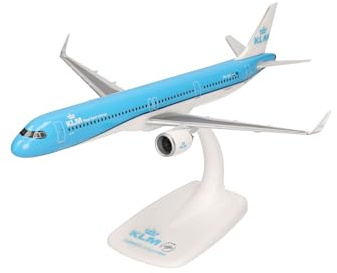 Herpa Snap-Fit flygplansmodell KLM Airbus A321neo, miniatyr i skala 1:200, samlarobjekt, modell med ställ, plast
