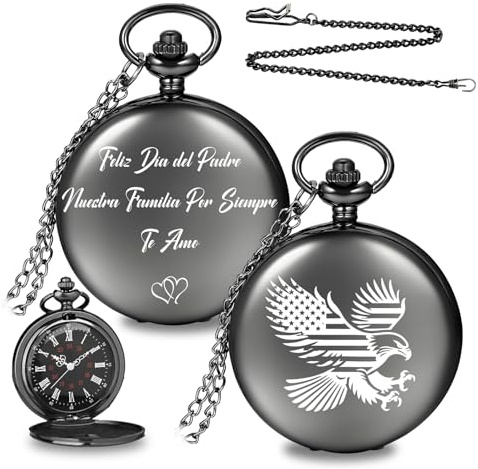 Reloj de Bolsillo Personalizado para Hombre con Cadena, Grabado Láser con Foto y Texto a Doble Cara, Regalo para Padrino, Hijo o Padre de la Novia, Estilo Vintage (Reloj de bolsillo personalizado)