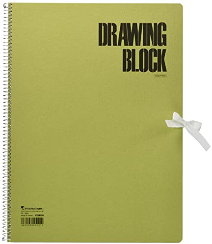 Maruman Olive Series Artbook, F4, 13.27 x 9.92, Sketchbook with 20 Sheets of Thick Textured Acid-Free Drawing Paper, Spiral Bound with Ribbon Tie Closure, Durable Board Cover, Made in Japan