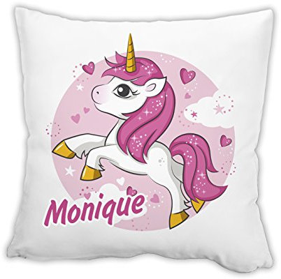 Unikatolo Einhorn Kissen individuell mit Name personalisiertes Geschenk für Kinder, Geschenkidee zum Geburtstag Geburt Taufe Schulanfang, rosa, pink für Mädchen, Schule, Kindergarten