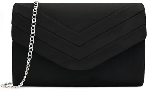 Milisente Clutch Purse for Women, Suede Envelope Evening Purses Crossbody Shoulder Clutch Bag (Black)
