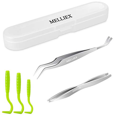 MELLIEX Zeckenzange Set, Edelstahl Zeckenentfernung Zeckenentferner Zeckenpinzette und Plastik Zeckenhaken mit Aufbewahrungsbox für Hunde Haustiere, Katze, Hund