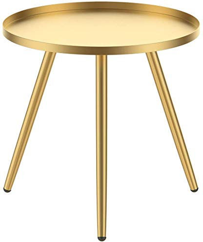 H HOMEWINS Metall Beistelltisch, 46 x 50 cm Modern Rund Sofatisch Wohnzimmer Couchtisch, Golden Praktischer Nachttisch für Schlafzimmer