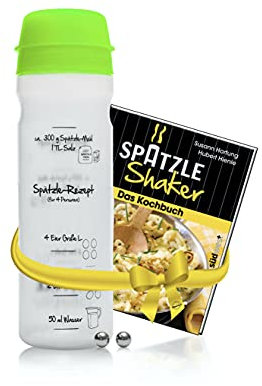 Set für Spätzle: Spätzle-Shaker (GRÜN) für 4 Portionen Spätzle (875ml) Das patentierte Original Made in Germany + Kochbuch