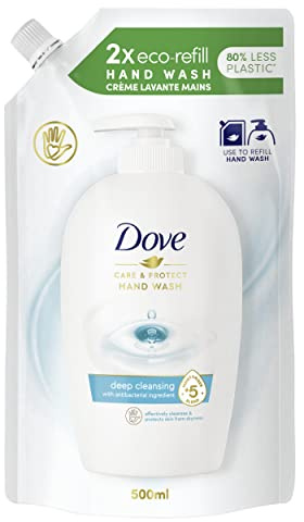 Dove, Sapone Liquido Mani, Ricarica Sapone Liquido Mani, Care & Protect, Rimuove con Efficacia Sporco e Batteri, con +5 Agenti Idratanti, Formula 99% Biodegradabile, 500ml