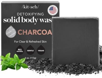 Kitsch Charcoal Soap Bar - Detoxifies Skin, Removes Excess Oil | Black Soap Bar for Men and Women | All Natural and Vegan | Made in USA - 4oz