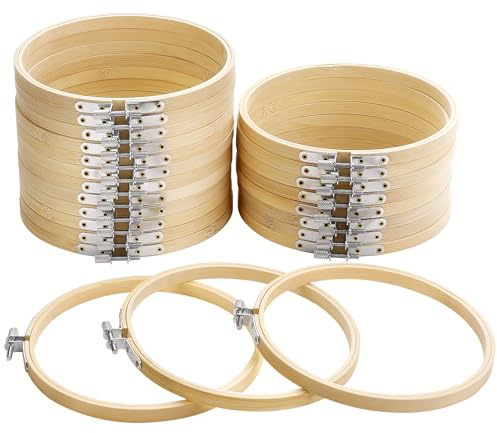 Caydo 24 Pieces 6 Inch Embroidery Hoops Bulk, Bamboo Cross Stitch Hoop Ring for Needlework Art Craft and Christmas Wall Decoration