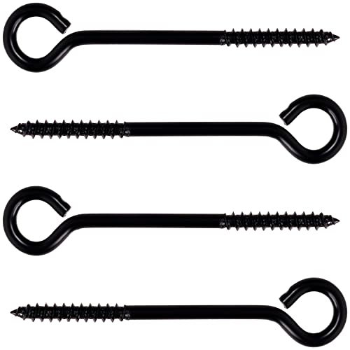 BELLE VOUS Pack de 4 Ganchos para Colgar de Acero Inoxidable Negro - Resistente Tornillo de Ojo 8,3 cm - Anclaje Pared Auto Taladrante - Hamaca, Yoga Aéreo, Sillas Columpio - Uso en Interior/Exterior