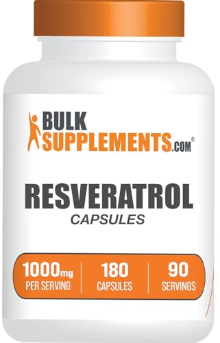 BulkSupplements.com Resveratrol Capsules - Resveratrol Supplement, Antioxidants Supplement, Resveratrol 1000mg - Gluten Free, 2 Capsules per Serving, 180 Count (Pack of 1)