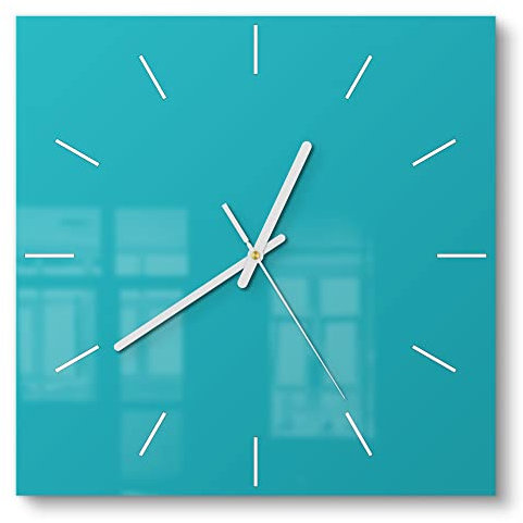DEQORI Glasuhr | 30x30 cm | Unifarben - Türkis | ausgefallene leise Design Uhr aus Glas | Wanduhr für Wohnzimmer & Küche | Moderne Hingucker Uhr für die Wand
