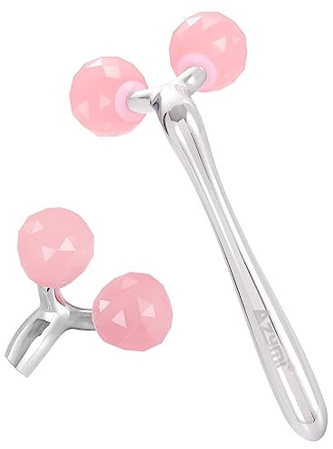 3D Rosenquarz Gesichtsroller Massagegerät, natürliche Jade Gesichtsmassagerolle für Hautstraffung/Kieferformung/geschwollene Augen, Anti-Falten & Age V-förmiges Gua Sha Werkzeug