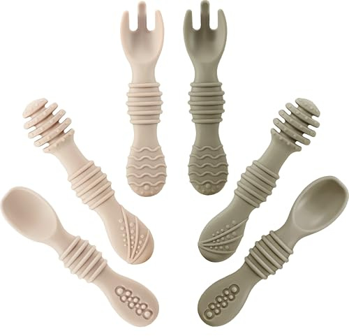 PandaEar 6 Pack Silicone Baby Lernlöffel Kinderlöffel Brei, Baby Löffel & Gabeln Selber Essen ab 4 6 Monaten, Esslernbesteck, Esslöffel Breilöffel blw Löffel