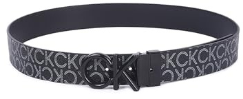 Calvin Klein Herren Gürtel Metal Bombe Mono zum Wenden, Schwarz (Ck Black Smooth/Classic Mono), 110 cm