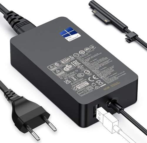 Surface Ladekabel 65W Microsoft Surface Ladegerät Netzteil für Surface Pro 11/10/9/8/7+/7/6/5/4/3/X, Windows Surface Laptop 7/6/5/4/3/2 Studio i5, Surface Go 4/3/2 Tablet,Surface Book 3/2/1, mit USB