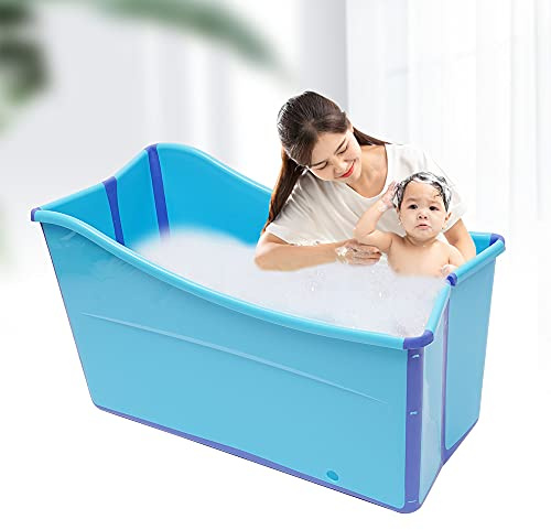 Vikbart badkar, 80 cm fristående badkar för baby vuxna, spa-badkar fällbart badkar för dusch, perfekt för det lilla badrummet, blå