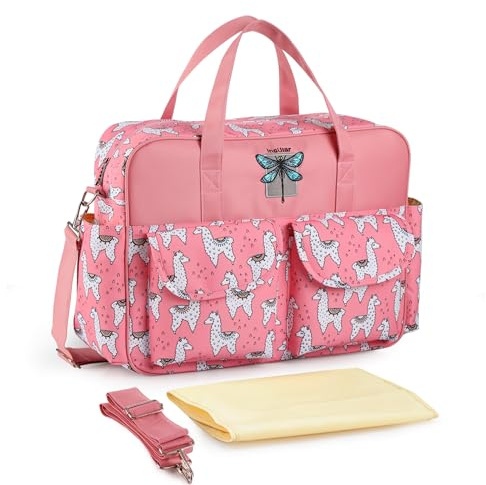 SONARIN Ligero Gran Capacidad Bolsa de Pañales para Bebés,Materna Messenger Bolsos Bandolera Bolsa de Viaje para Pañales Impermeable con Correa de Hombro & Cambiador(Alpaca Rosa)