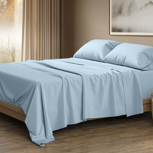 THREAD SPREAD 100% Egyptian Cotton King Size Sheets Set - Luxury 1500 Thread Count Egyptian Cotton Sheets King Size, 17 Deep Pocket, Soft, Cooling Sateen Weave Hotel Quality Bedding Set - Light Blue