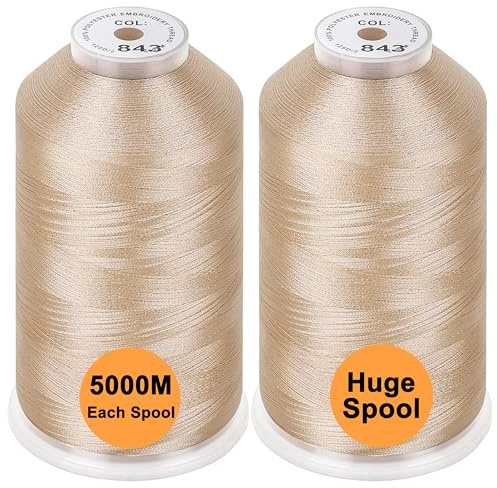 New brothread Set di 2 Poliestere Filo di Ricamo Macchina Grande Bobina 5000M per Tutte Le Macchine da Ricamo - Beige