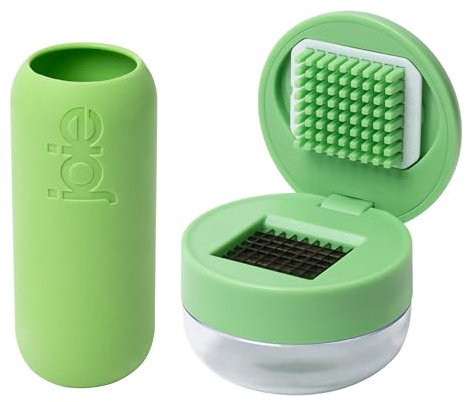 Joie Garlic Press and Chopper with Storage Container, Stainless Steel Blades, Green (Garlic Peeler and Chopper), Colors May Vary