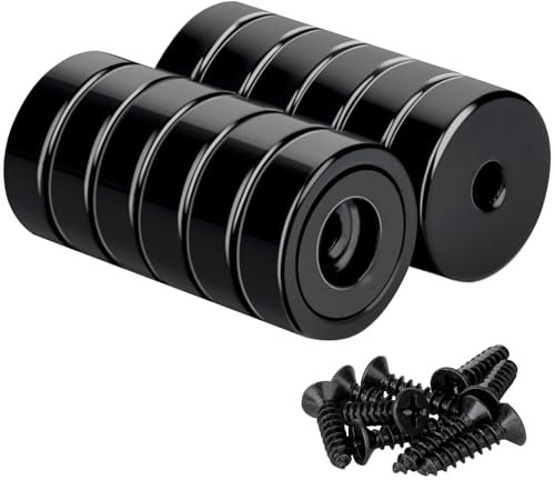 MIN CI MTS Magnete - Magneti al neodimio, extra forti, 10 kg, colore nero, con foro, 16 mm, magnete rotondo da avvitare, magnete piatto, forte
