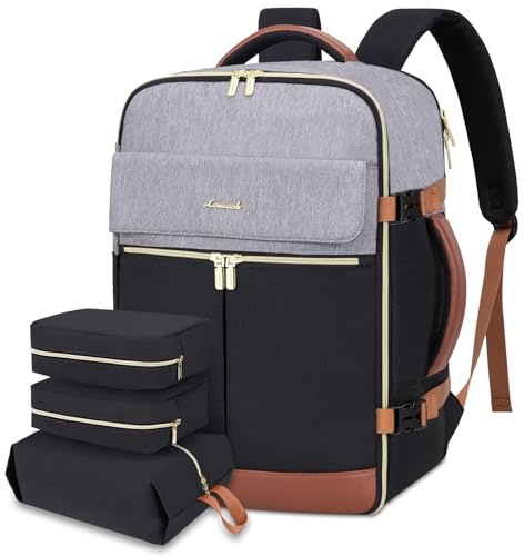 LOVEVOOK Ryggsäck handbagage flygplan, 45 x 36 x 20 reseryggsäck kvinnor för Ryanair Easyjet, laptopryggsäck 17 tum 40 l stor resväska weekender travel ryggsäck för resor affärer, grå svart