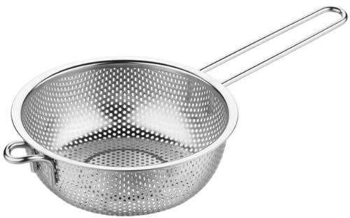 SDMAX Stainless Steel Colander Basket, Easy to Clean, Smooth Surface, Durable Construction, Comfortable Grip, Portable and Lightweight, Strainer for Kitchen, Multipurpose (19.5CM)