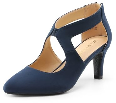 DREAM PAIRS Zapatos de tacón de gatito con punta cerrada para mujer, elegantes zapatos de vestir para fiesta, boda | Elegantes zapatos de vestir de fiesta con elegantes recortes entrecruzados, tacón de 2.76 pulgadas y cremallera trasera para