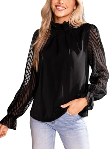 CUPSHE Damskjorta med ståkrage, transparent, långärmad, elegant topp, Svart, S