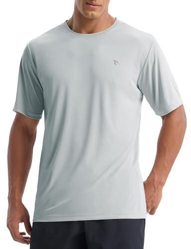 BALEAF Camiseta deportiva para hombre con protección UV UPF 50+, camiseta deportiva de manga corta, de secado rápido, gimnasio, gris, L