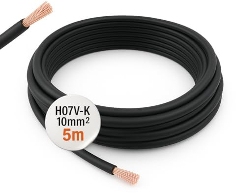 CusoTec 10mm² Verdrahtungsleitung 5 Meter Einzelader Aderleitung Litze - schwarz braun grau blau grüngelb H07V-K (Schwarz)