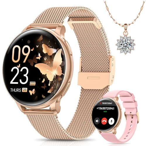 Sanorum Smartwatch Donna, 1.27” Orologio Smartwatch con Chiamata Bluetooth, Fisiologia Feminile, 120+ Sport, 24H Frequenza Cardiaca SpO2 Sonno, IP68 Impermeabile, Smart Watch per Android iOS Oro Rosa