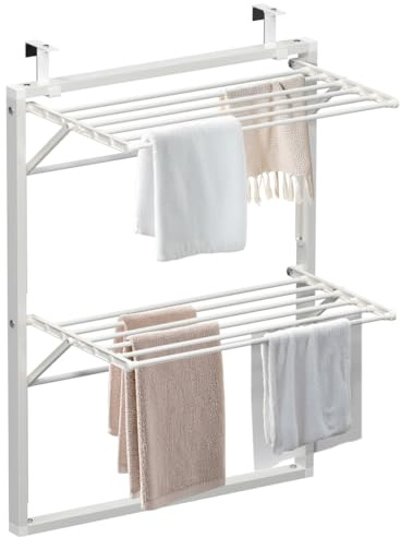 VOUNOT® Tendedero de Pared Plegable de Doble Nivel, Estante de Secado Abatible para Baño o Balcón, Ahorro de Espacio, Blanco