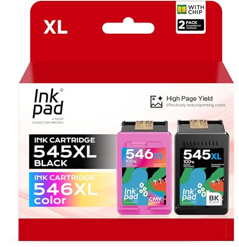 iNKPAD PG-545XL CL-546XL PG545 CL546 XL Cartucho de Tinta para Impresora Canon 545XL 546 XL Cartucho de Tinta para Pixma MX490 MX495 TR4550 TR4551 MG2550s MG2555s TS3150 TS3151 (1 Negro 1 Color)