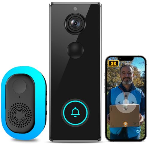 XNH 3MP Sonnette sans Fil avec Caméra,Visiophone sans Fil de WiFi Intelligente avec APP, Détection de Mouvement, Étanche IP65, Audio Bidirectionnel, Ultra Grand Angle 180°, Vision Nocturne