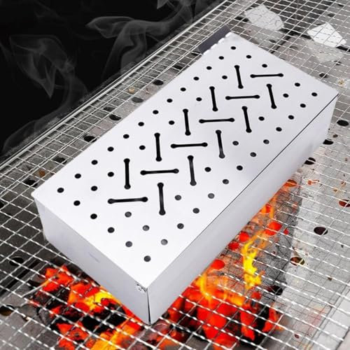 Scatola per affumicatura in acciaio inox, per barbecue, barbecue, arrosto, carne, pesce, per interni ed esterni, a carbonella