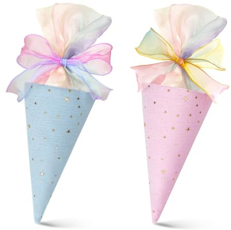 2 Stück Kleine Schultüte Geschwister Schultüte Geschenktüten zum Befüllen von Dekotüten Deko Geschwisterschultüte Geeignet für Jungen und Mädchen Geeignet für Schule,Schüler (Blau + Pink)