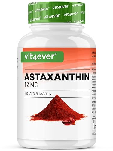 Astaxantina 12 mg - 150 capsule softgel (scorta 10 mesi) - Premium: vera astaxantina da microalga Haematococcus pluvialis pura - Ottimizzata con vitamina E e olio d’oliva