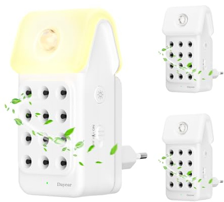 Purificatore d'aria /3Pcs, Dayear Plug In Negative Ion Air Purifier con Sensore di Movimento, Silenzioso Air Ionizers per fumatori/Home/Bedroom, Purify Smell from for Pets/Toilet/Dust