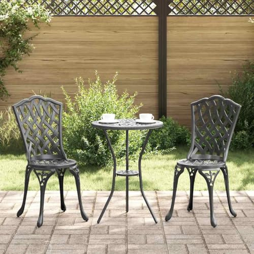 RMIHSJG Ensemble bistro de jardin 3 pièces - Noir - Table en aluminium et 2 chaises - Meuble d'extérieur moderne pour terrasse et balcon