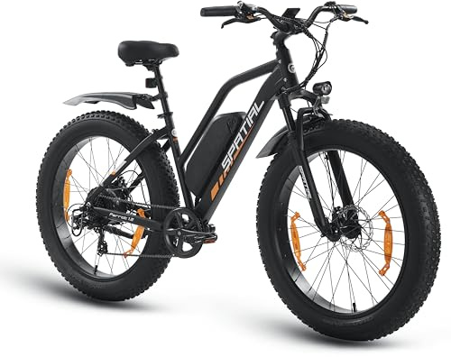 SPATIAL Electric Bike, 26 4.0'' Fat Tire Mountain Ebike with 48V 13Ah 624 Wh Battery, Up to 104KM Range, 250W 80Nm Motor, LCD Display with 5 PAS, MTB for Adult Man and Woman (Dark)