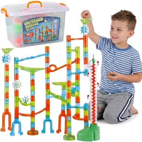 Marble Mania 160 Piece Motorised Marble Run For Kids - Plus Storage Tub | Automatic Marble Elevator Lift, Construction Toys For 4,5,6,7 Year Old Boys, Girls - Educational STEM Toys For Kids Age 4 +